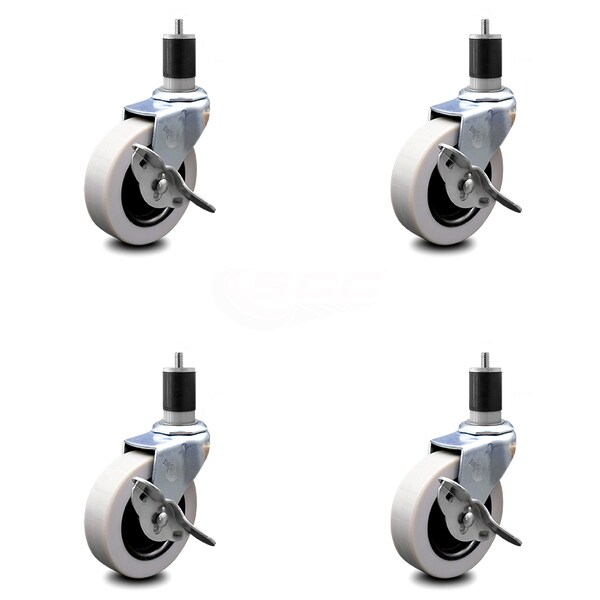 3 Inch Thermoplastic Wheel 1-7/8 Inch Expanding Stem Caster with Brakes, 4PK